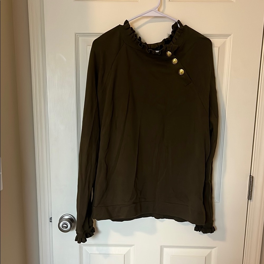 Olive Green Ruffle Trim Women's Top